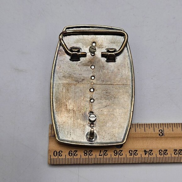 Silver-Tone Belt Buckle With Oval Snowflake Obsidian Gemstone Bead Inlay Vintage - Picture 5 of 6